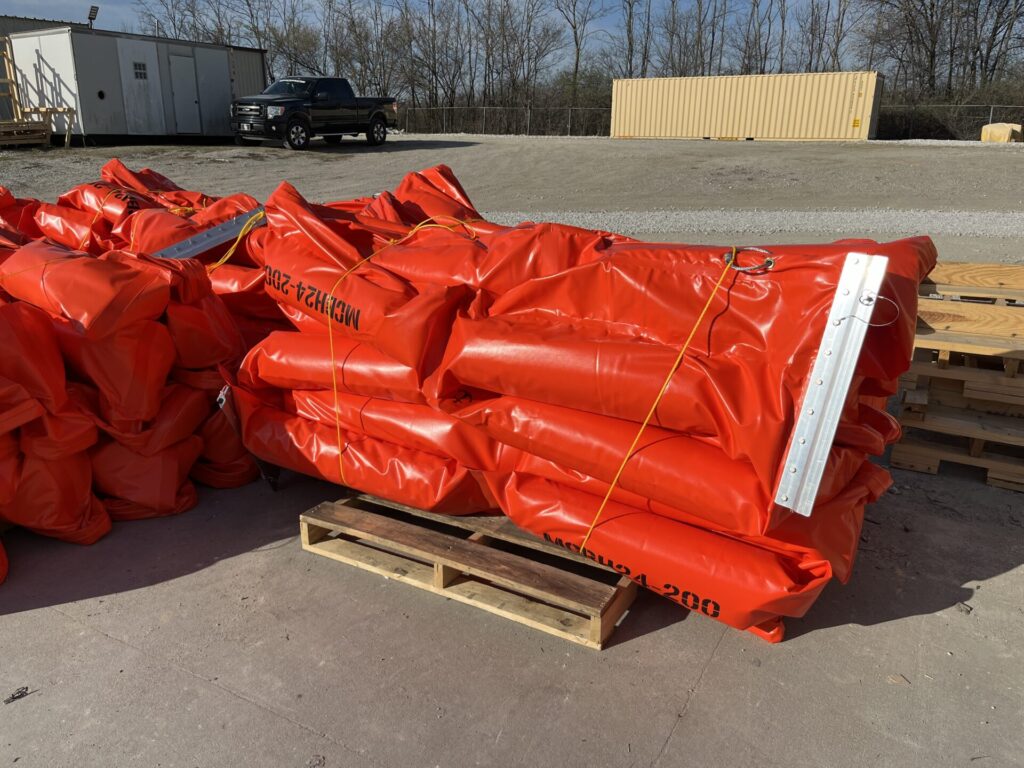 ACME's 20" Harbor Boom made out of 28oz urethane fabric palleted and ready to ship
