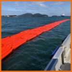 20" Offshore containment boom deployed in an accordioned position for easy connect and pull