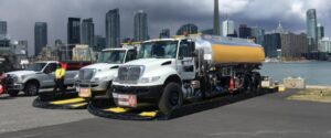 vacuum truck on secondary containment berm aluminum angle berm